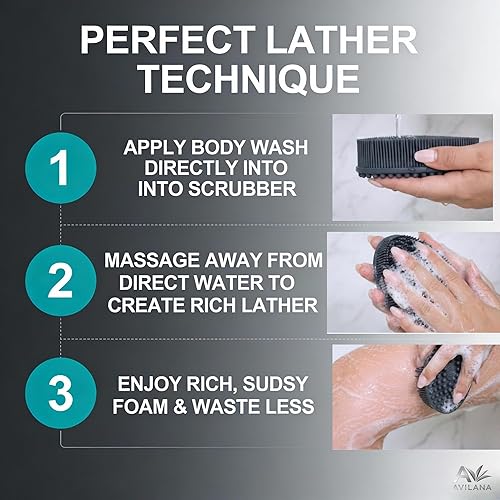 Vista 8 de Avilana Premium Exfoliating Body Scrubber - 8 Years Trusted Since 2017 - SGS Certified Silicone Bath Brush, Firm Bristles Smooth Rough Bumpy Skin