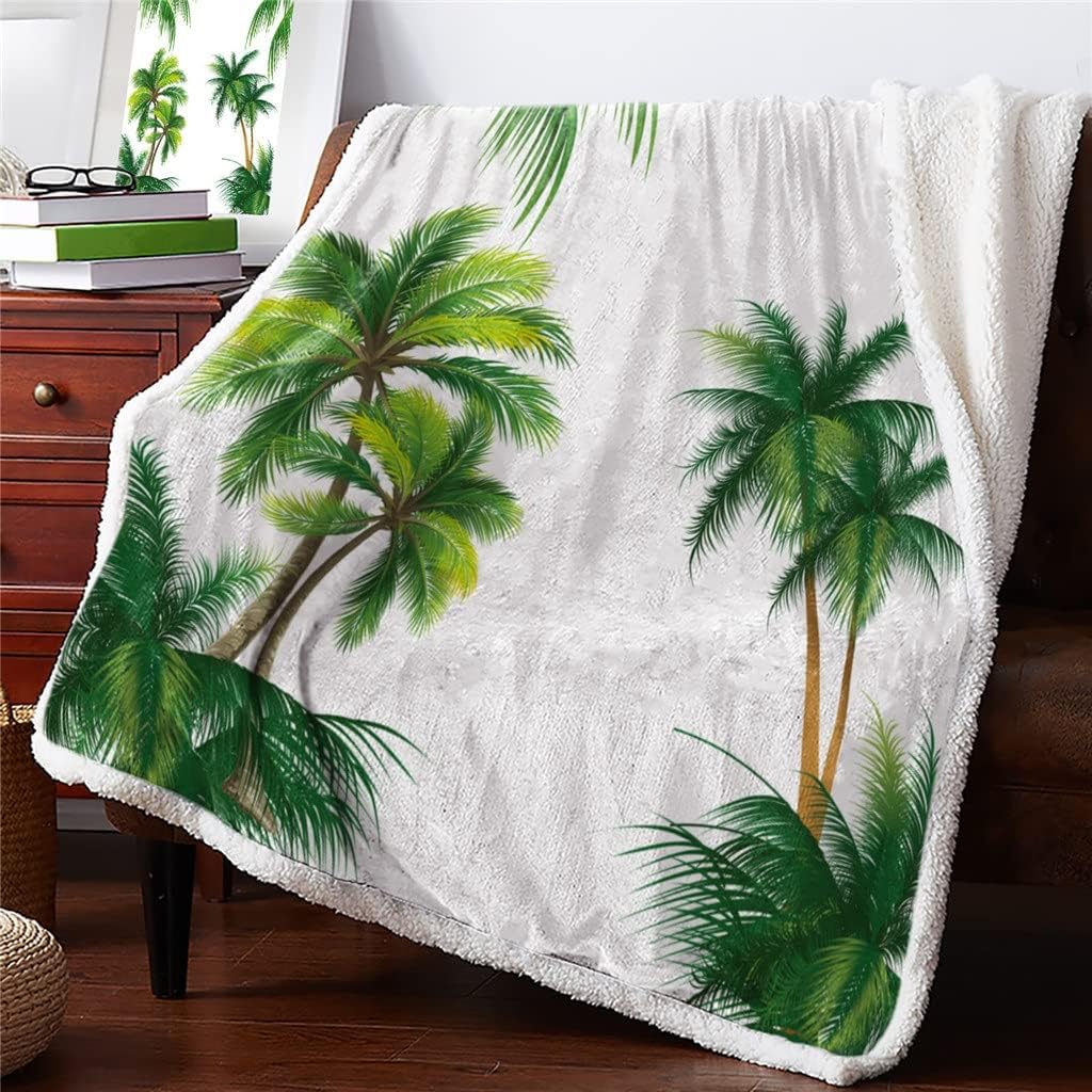 Coconut Tree Sherpa Blanket Thick Velvet Flannel Bedspreads Office Nap Throw Sofa Cover Bedding