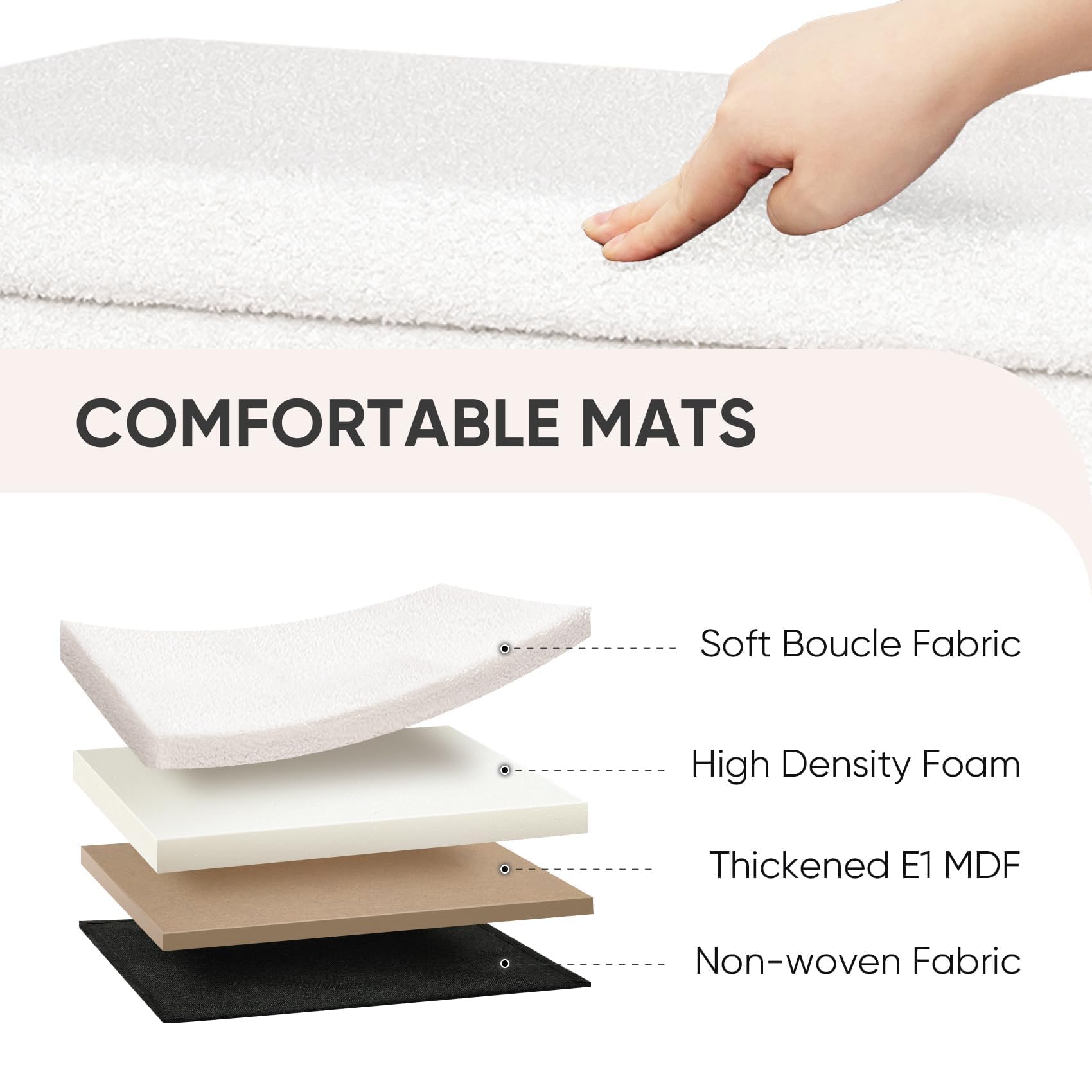 PINPLUS Faltbare Bouclé Sitzbank mit Stauraum – gepolsterte Aufbewahrungsbank als Sitztruhe & Fußhocker für Wohnzimmer, Schlafzimmer, Flur, 76,5x38x38 cm, Weiß
