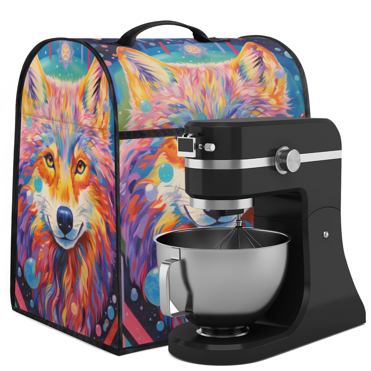 Coffee Maker Cover Cute Colorful Wolf Kitchen Appliance Covers Small Appliance Covers Blender Cover Juicer Cover Dust Covers for Kitchen Appliances with Top Handle and Pockets,Washable,B449