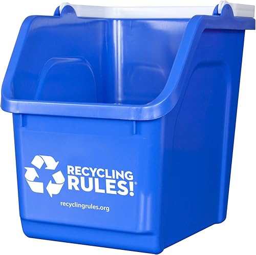 Miniatura 5 de Recycling Rules! Contenedor de reciclaje apilable de 6 galones en azul, ecológico, sin BPA, práctico reciclador con asa, paquete de 3