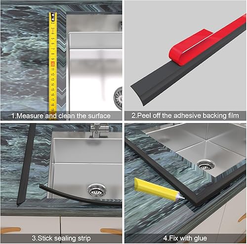 Miniatura 5 de Duzzy Barrera de agua para umbral de ducha de 75 pulgadas, tapón de agua de silicona autoadhesivo para ducha, protector contra salpicaduras adecuado