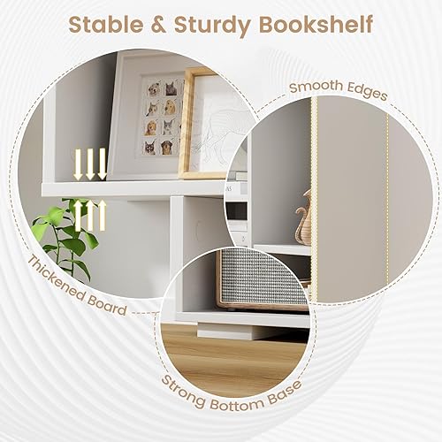 Miniatura 7 de Tangkula Estantería geométrica, estantería de 47 pulgadas de alto con múltiples estantes abiertos, dispositivos antivuelcos, estante de