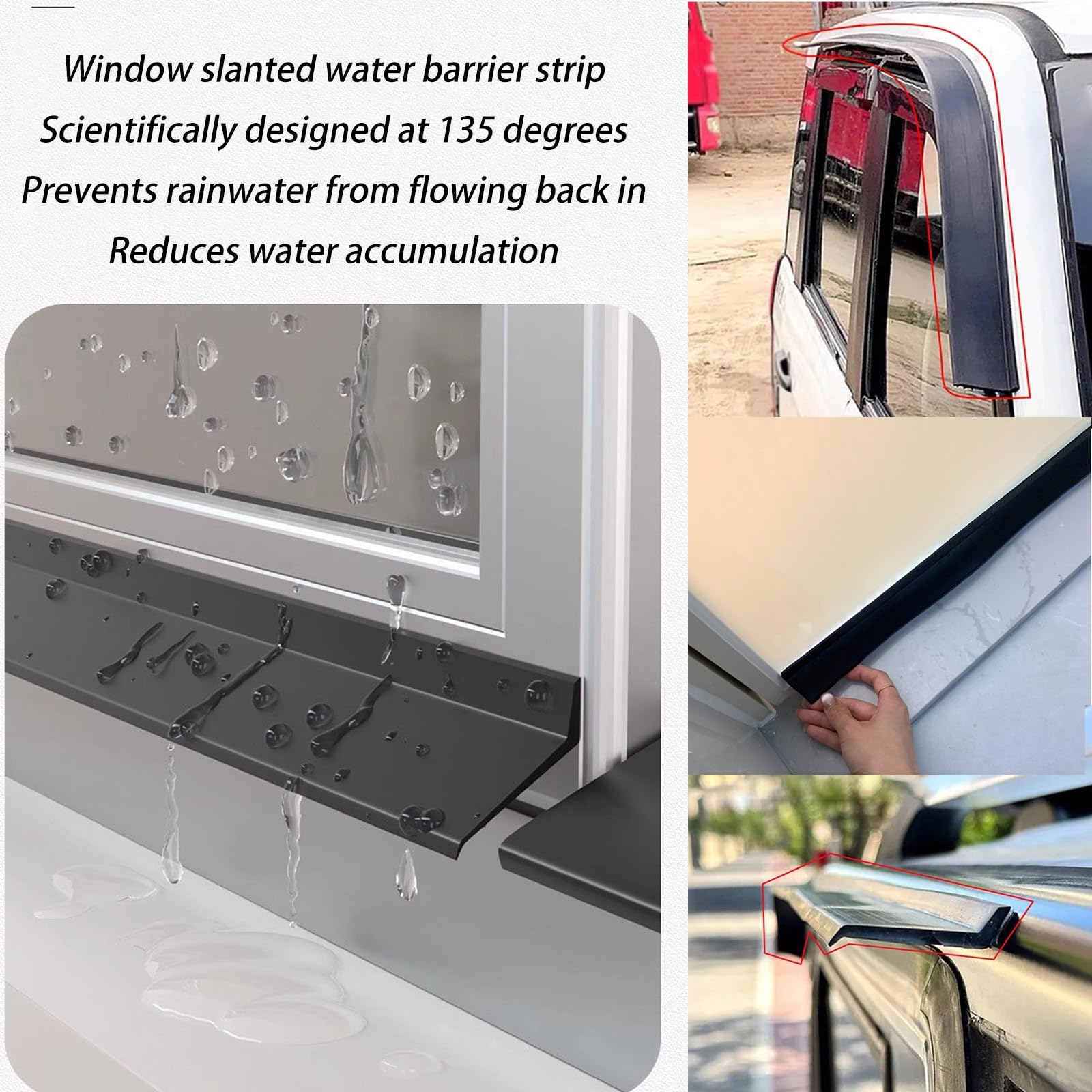 Tope de Lluvia para Ventanas, Protectores de Lluvia de Goma autoadhesivos para Puertas y Ventanas, desviador de Borde de Goteo Flexible, Deflector de Goteo Multifuncional, protección imperme