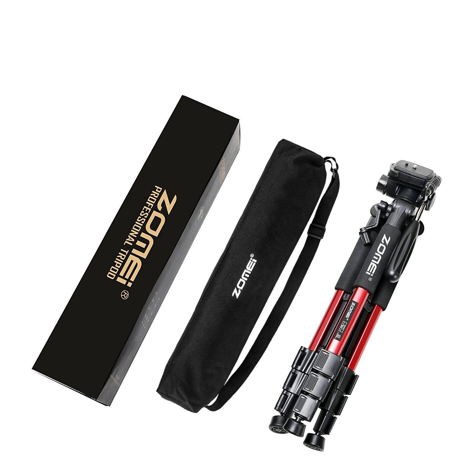 Treppiede Fotocamera, ZOMEI Q111 Treppiede per Cellulare, Treppiede Leggero in Alluminio da 140cm con Testa Pan Girevole a 3 Vie, Supporto per Telefono e Borsa da Transporto - Rosso