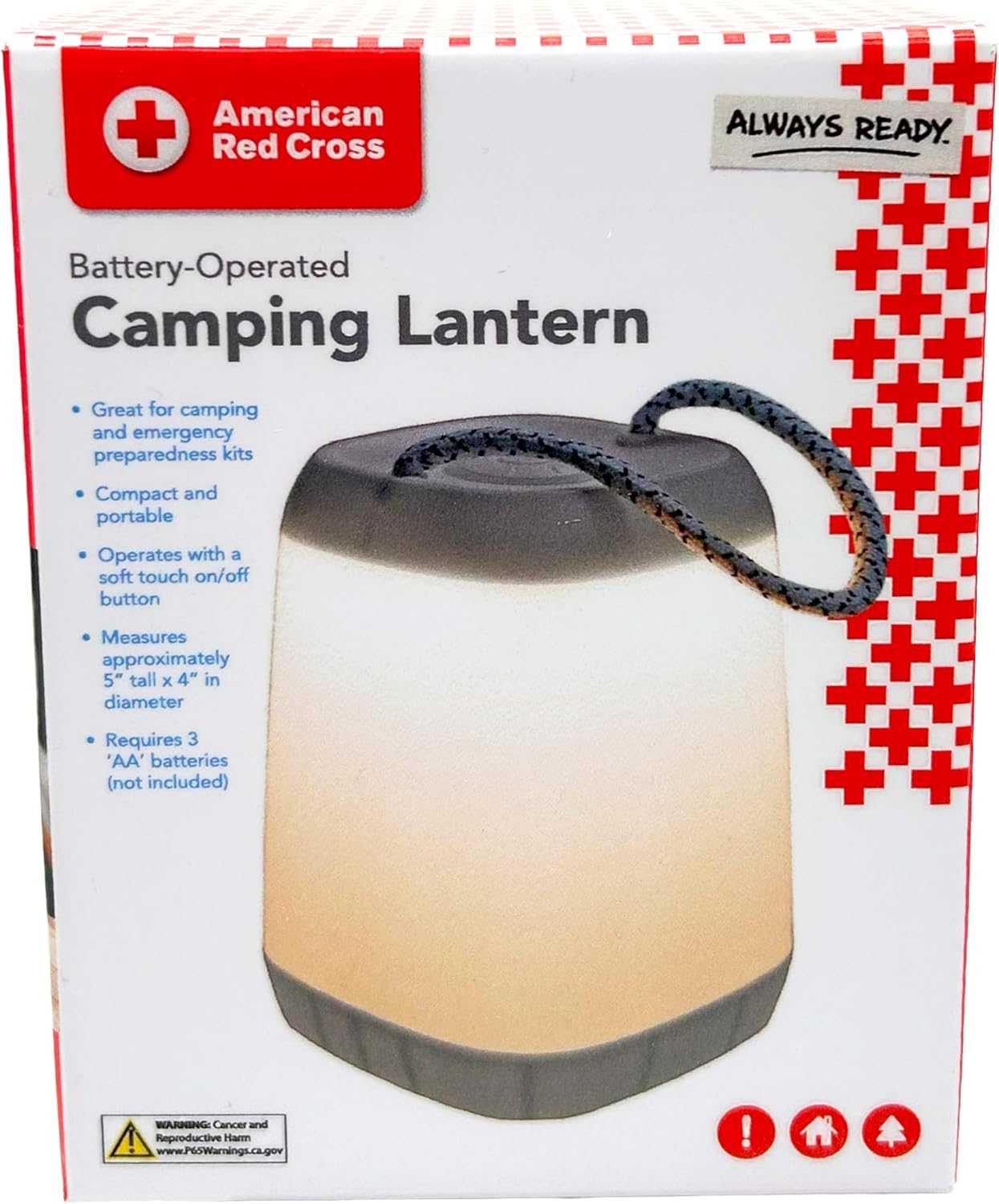 American Red Cross Battery Operated Camping Lantern, 3 Light Modes, Portable Hanging Lanterns for Power Outages with Lanyard, Emergency Lantern