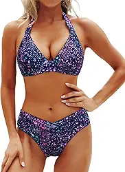 Conjunto de biquíni feminino com tiras, maiô de duas peças, costas estilo nadador, roupa de banho com recorte lateral