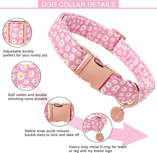Miniatura 3 de UP URARA PUP Daisy - Collar de algodón para perro con hebilla de metal, regalo rosa para niñas o niños pequeños, medianos y grandes, lindos collares