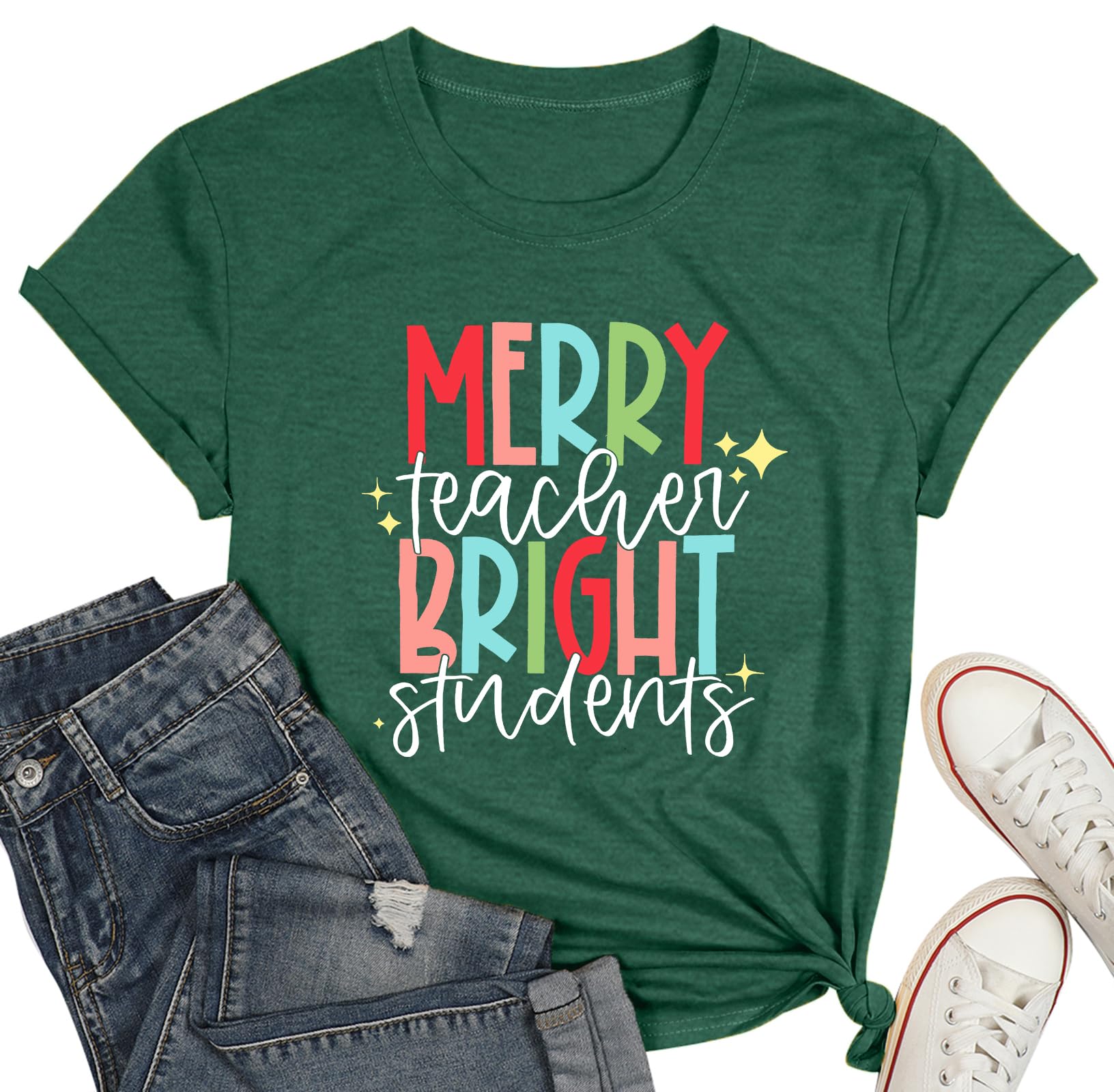 Photo 1 of WEITUN Merry Teacher Bright Students Christmas Shirts Funny Xmas Tshirt Teachers Gift Tee Tops XXL