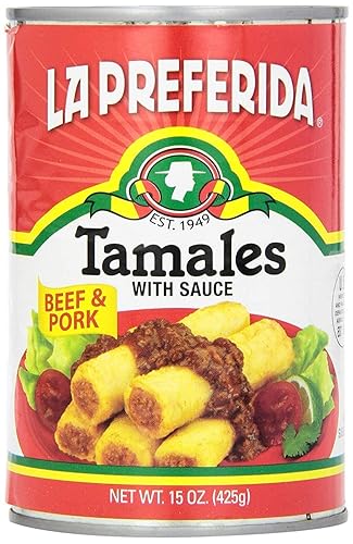 Miniatura 3 de La Preferida Tamales de carne de res y cerdo abundantes Tamales mexicanos enlatados en salsa roja, 15 onzas (paquete de 2)