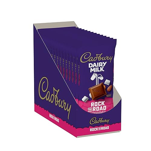 CADBURY DAIRY MILK Rock the Road Chocolate con leche, almendras y dulces de malvavisco, a granel, envueltos individualmente, barras de 3.5 onzas (14