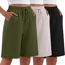 Evervibe 3 Pack Womens Summer Sweat Bermuda Shorts | Ladies Comfy Long Shorts, Elastic Waist with Drawstring, Baggy Fit, Breathable, Daily Wear, Casual Vacation, Outdoor, Commute