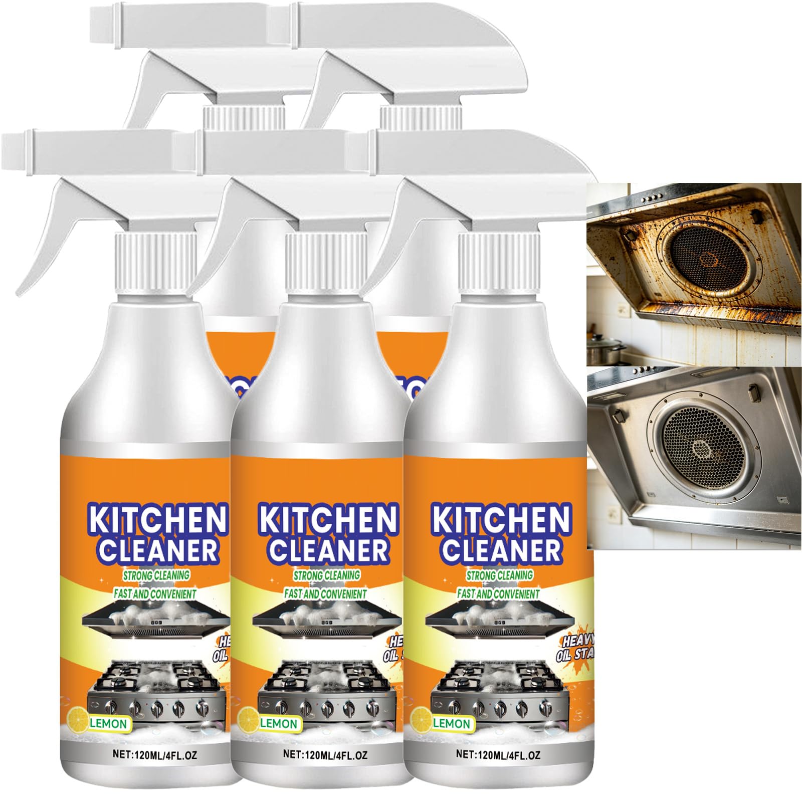 Leistungsstarker Küchenschaumreiniger, Mehrzweck-Reinigungsspray ohne Spülung, Allzweck-Entfetter für Gerät, Backofen, Herd, Dunstabzugshaube, entfernt Fett und Schmutz (5PCS)