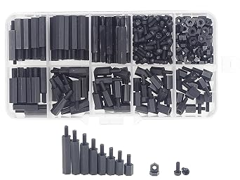320PCS M2.5 Black Nylon Male-Female Hex Standoff Screw & Nut Kit | 8 Metric Sizes, Female Length 622mm, Stackable Hollow Hex Spacers for PCB & Motherboard Gap Adjustment