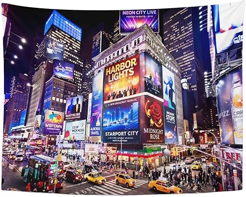 Emvency Tapiz City Enero Iluminado Fachadas de Teatros 2011 en Times Square Night Musical Carteles de Teatro Decoración del Hogar Colgante de Pared
