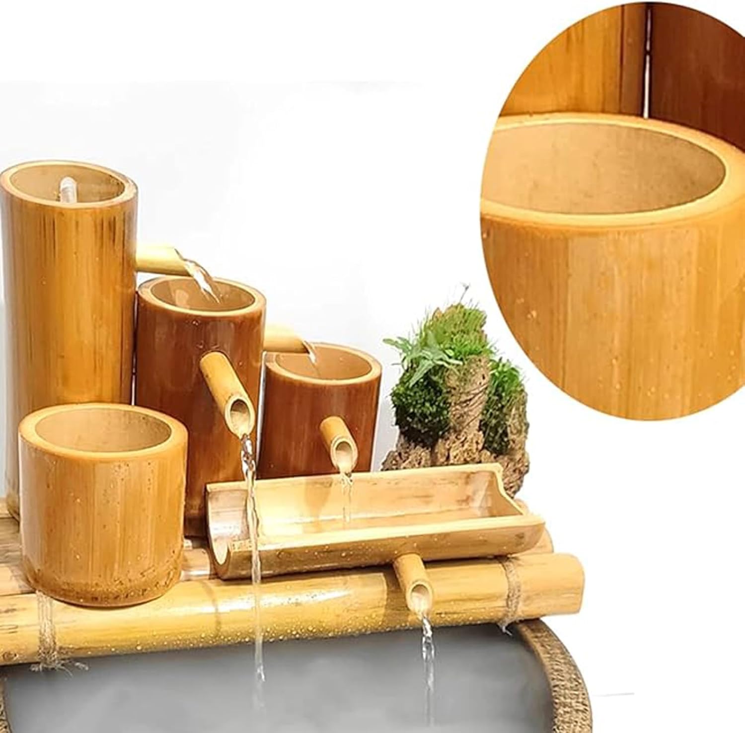 Bamboo Fountain Kit, Split-Resistant Natural Zen Water Fountain, Feng Shui Garden Decor, Indoor Outdoor Pond Landscaping, for Backyard, Lawn, Patio, 24in(60cm)