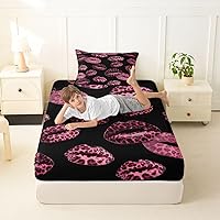 Vista 3 de Feelyou Leopard Print Lips Fitted Sheet Twin Size for Kids Boys Girls Cheetah Print Bed Sheets Set 16" Deep Pocket Soft Breathable Microfiber