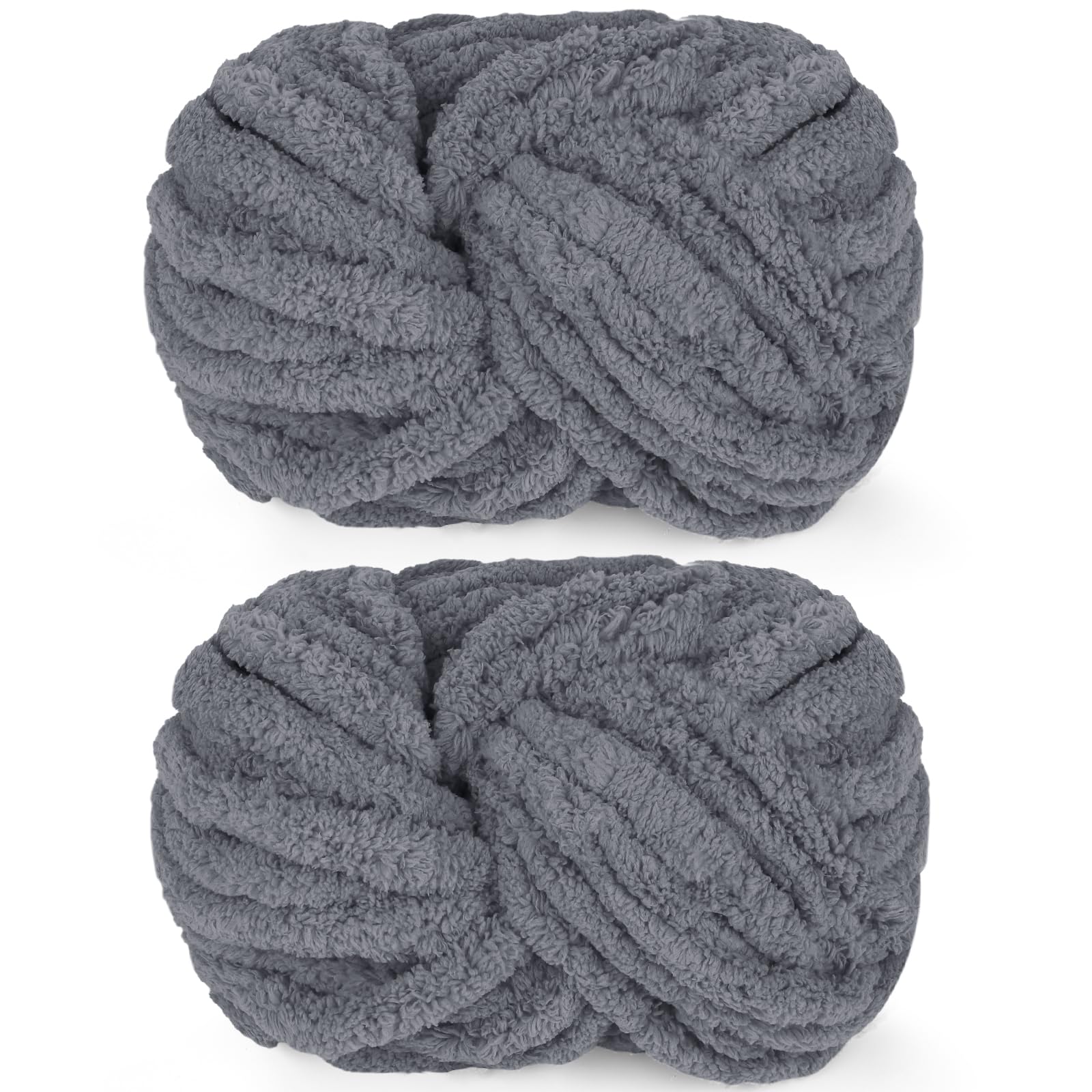 Reessy Chunky Yarn for Hand Knitting, 2×250g Super Chunky Wool Yarn Set, Soft Thick Wool Plush Yarns, Fluffy Grey Yarns for Craft Knitted Blanket Pet Bed Mats Sofa Mats-Grey