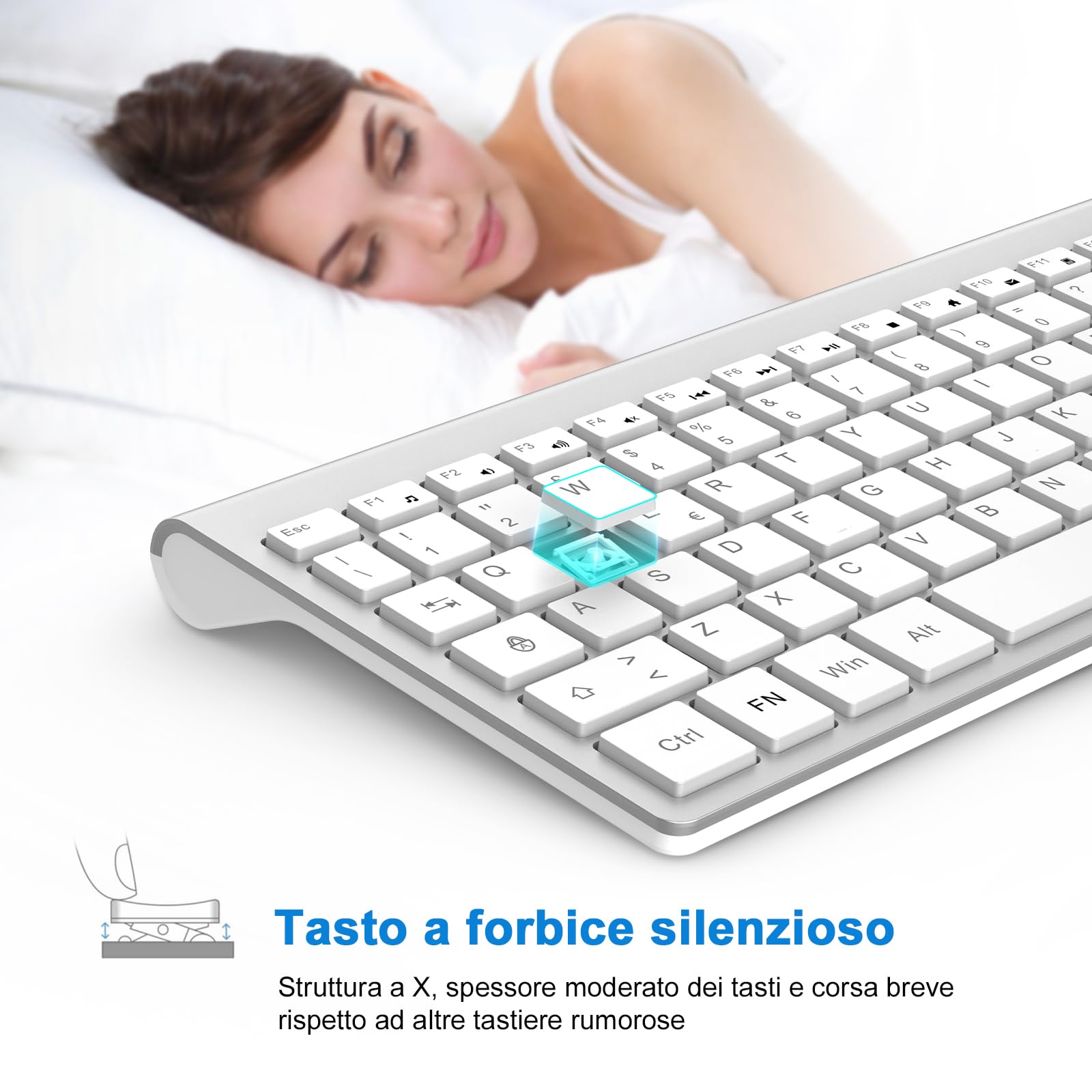 cimetech Tastiera wireless, Layout Italiano QWERTY, 2.4G tastiera USB per computer con tastierino numerico e tasti ergonomici per computer, PC, laptop, tablet, desktop, Android Smart TV (argento)