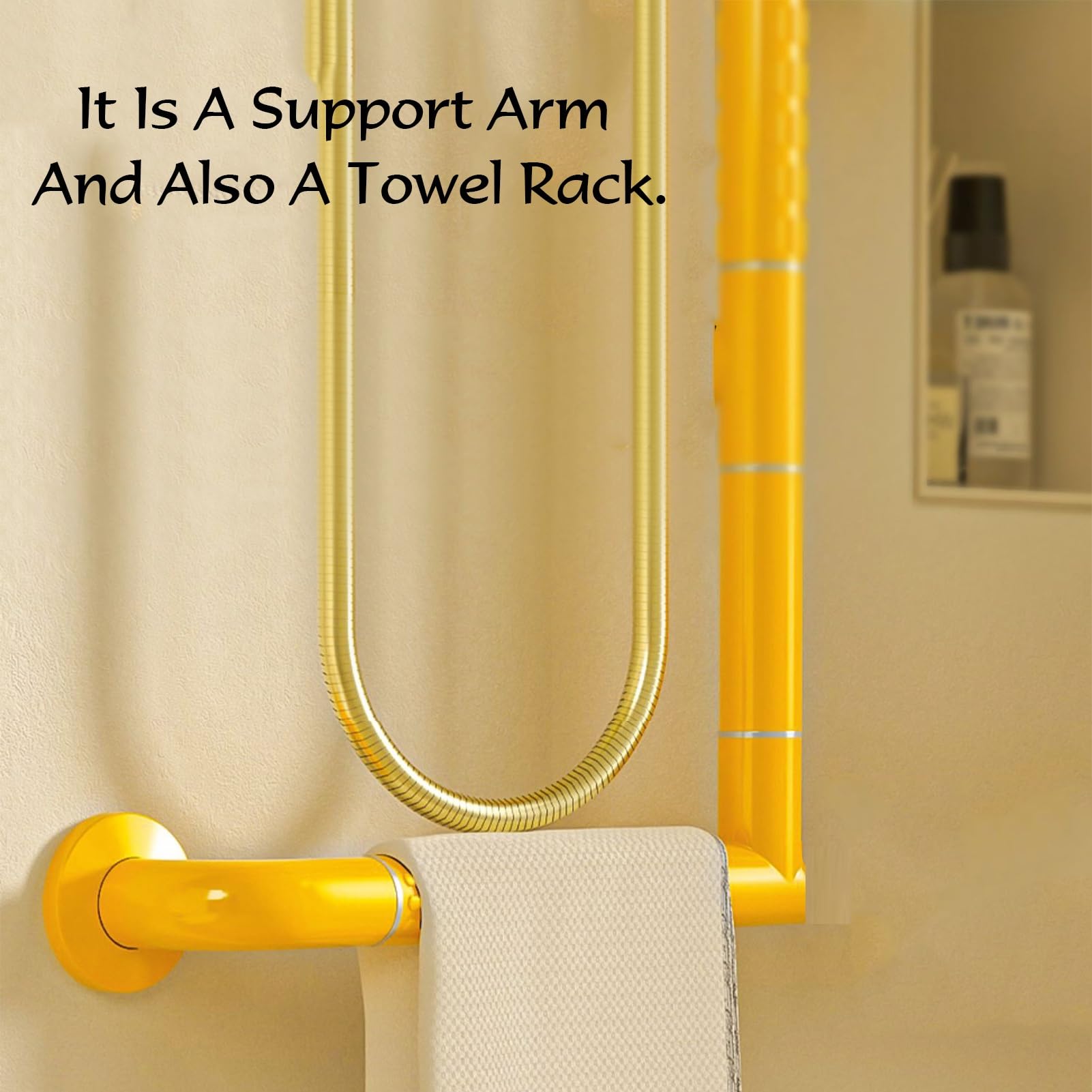 Barra De Apoyo For Ducha En Forma De L, Barra De Apoyo For La Movilidad En El Baño, Barra De Apoyo De Equilibrio Montada En La Pared For Personas Mayores Y Discapacitadas(Yellow,70x70CM)