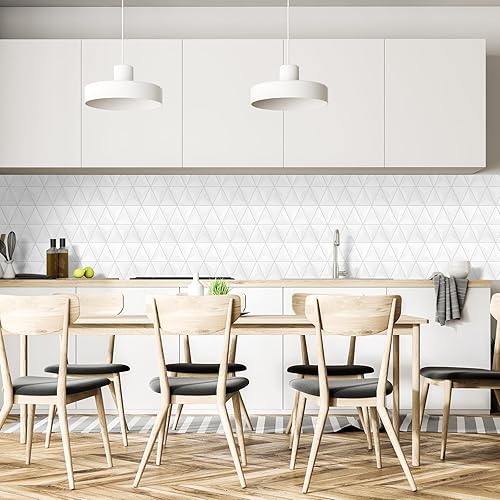 Miniatura 5 de Protector contra salpicaduras para cocina, calcomanías triangulares 3D para azulejos de cocina, diseño de diamante, 10 hojas (blanco).