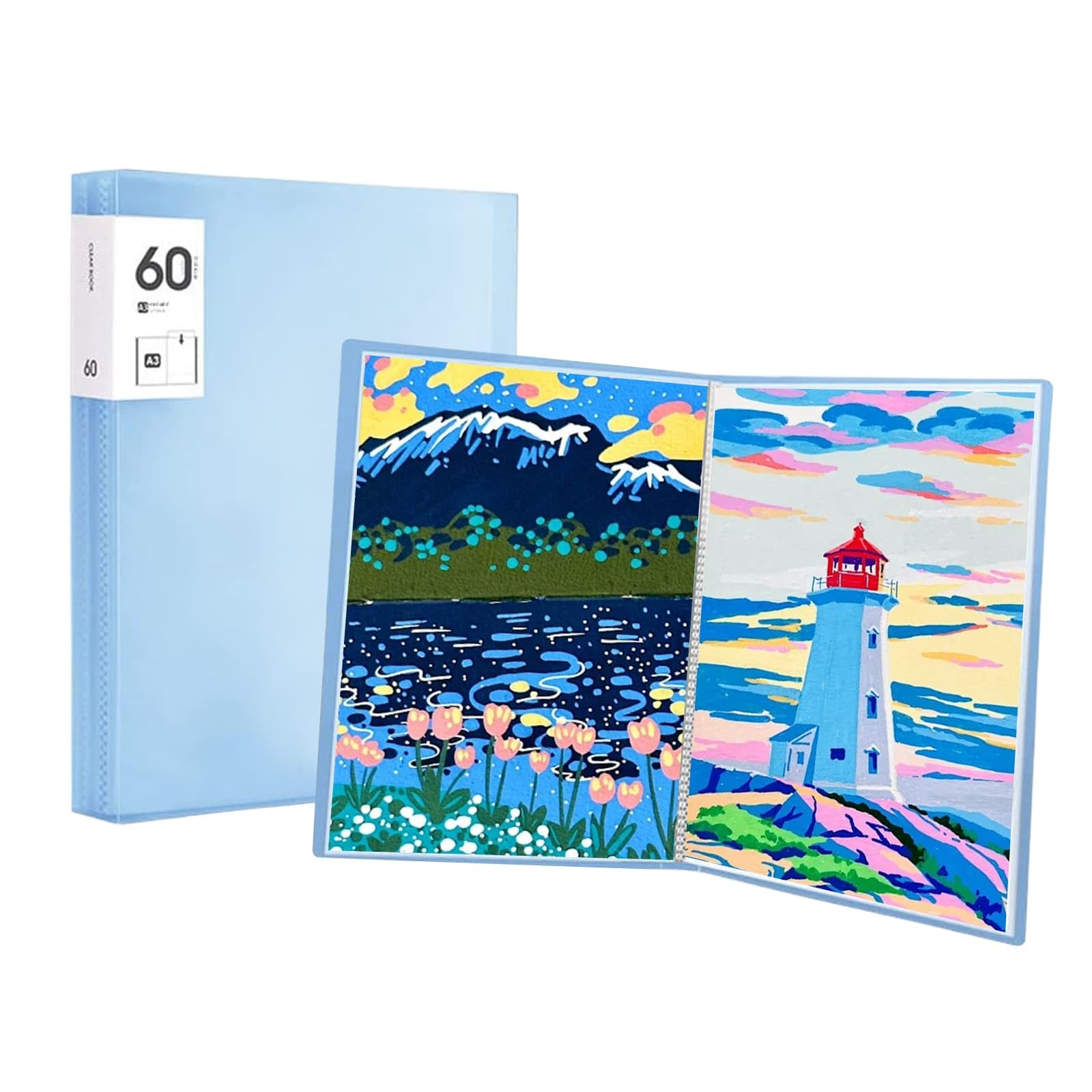 Eidoct Präsentationsbuch für Diamantmalerei, A3, 60 Blatt, 42 x 30 cm, Malerei, Kunstschutz, Portfolio, transparenter Ordner, Display-Malbuch, mit 60 transparenten Taschen (blau), blau, Klassisch