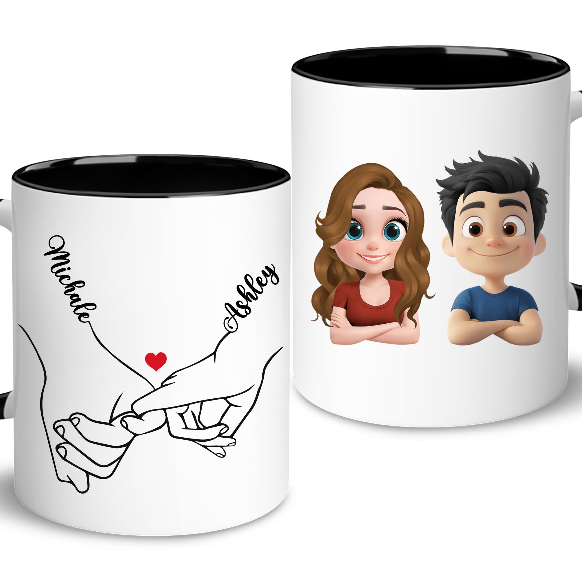 VUNVUT86 Personalized Hand Couple Love Mug - Valentine, Birthday Gifts From Him Or Her - Coffee Cup 11oz With Custom Name For Husband, Wife, Boyfriend, Girlfriend - Couple Anniversary Mug