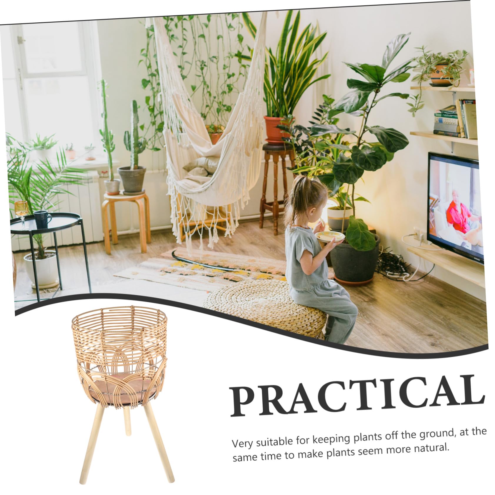 VILLCASE Pot de Fleurs en Bambou Tressé sur Pieds pour Intérieur Salon et Balcon, Grand Support Porte-Plantes D'intérieur, Étagère à Jardinière Stable et Naturelle, Panier à Plantes