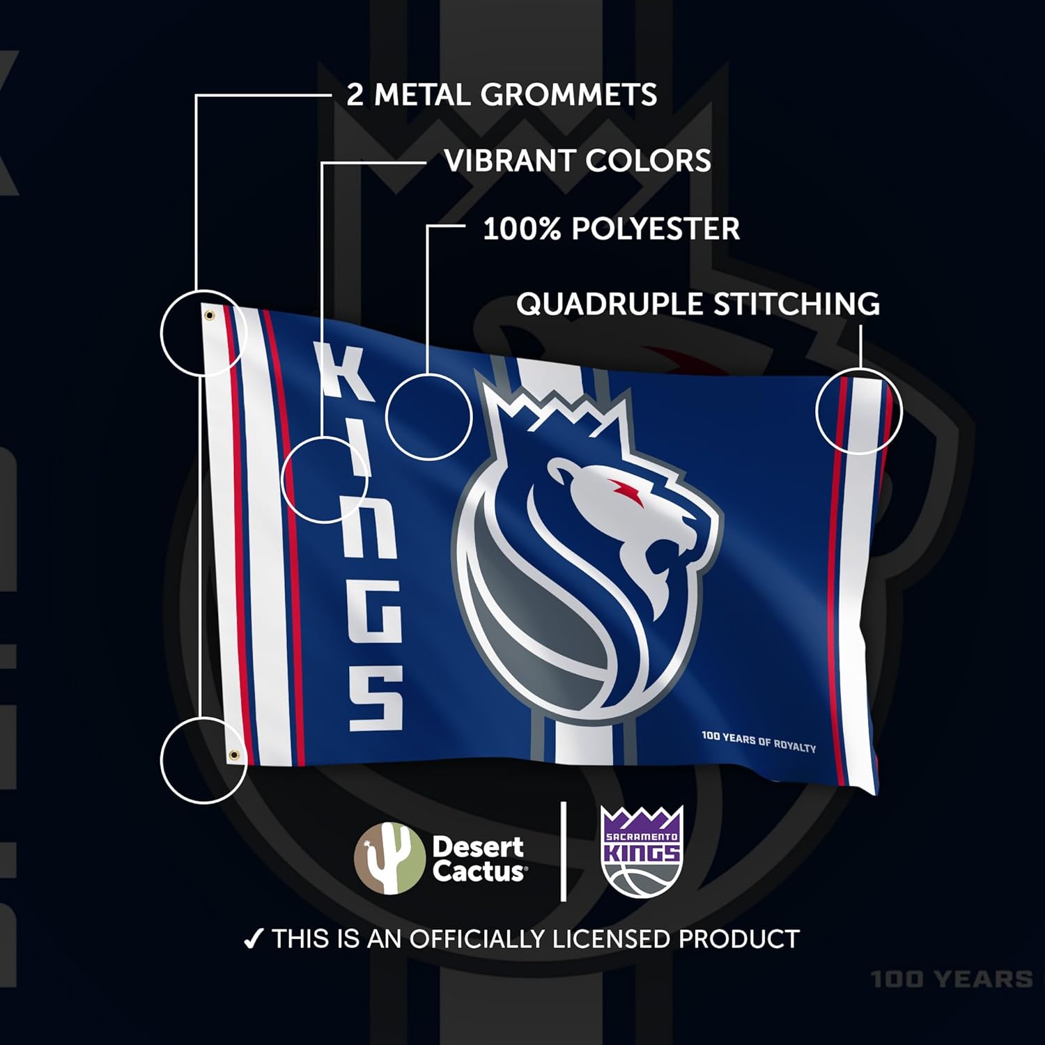 Desert Cactus Sacramento Kings Flag NBA 100% Polyester Indoor Outdoor 3x5 feet National Basketball Association Team Flags (Flag City Edition 2023 B) - Image 4