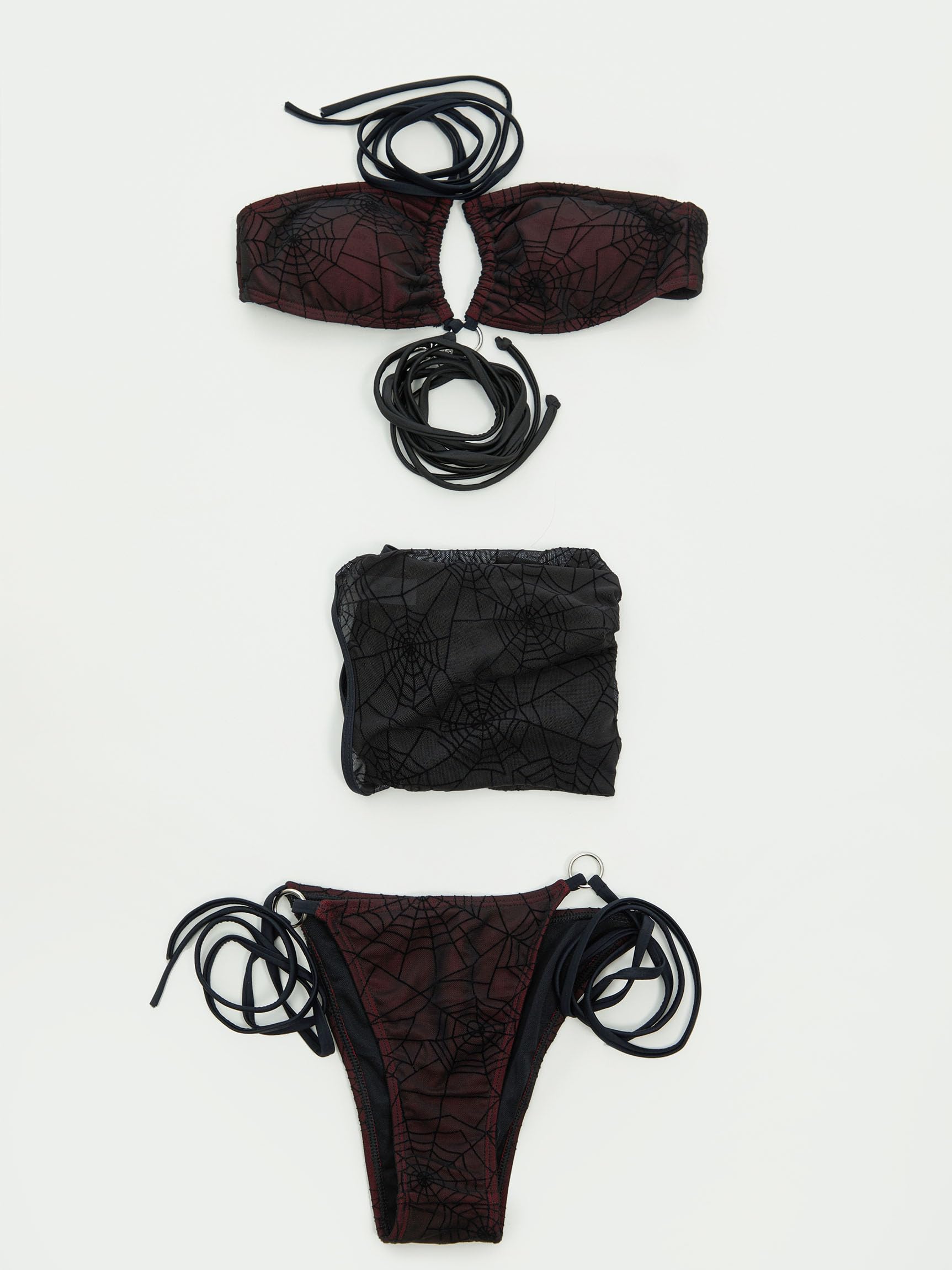 MEOWCOS Goth Bikini Swimsuit Spider Web Design Bathing Suit Dark Style Pretty Crawler Gothic Swimsuit