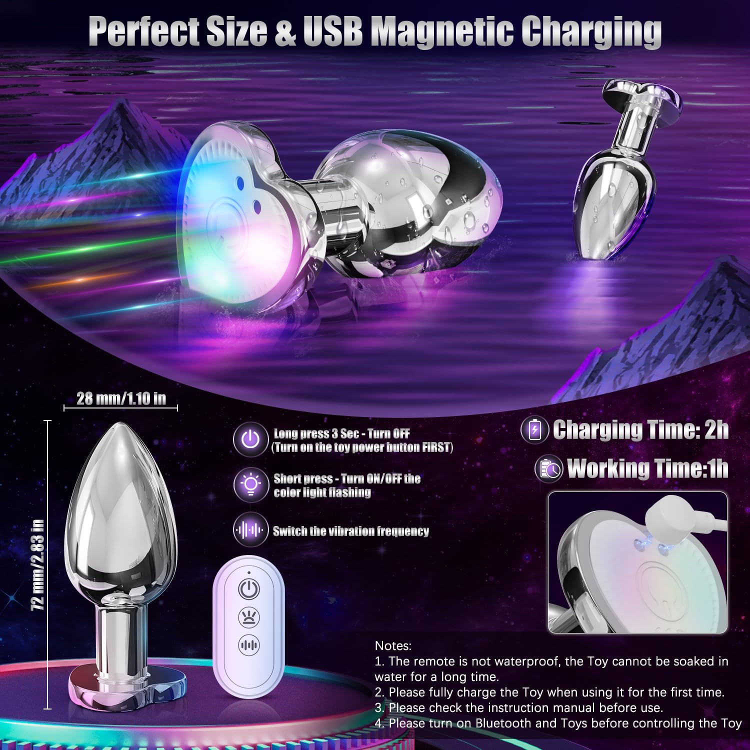 Vibrator Butt Plug, Anal Plug with Flashing Light Base, Anal Sex Toys for Men Vibrator (Small)