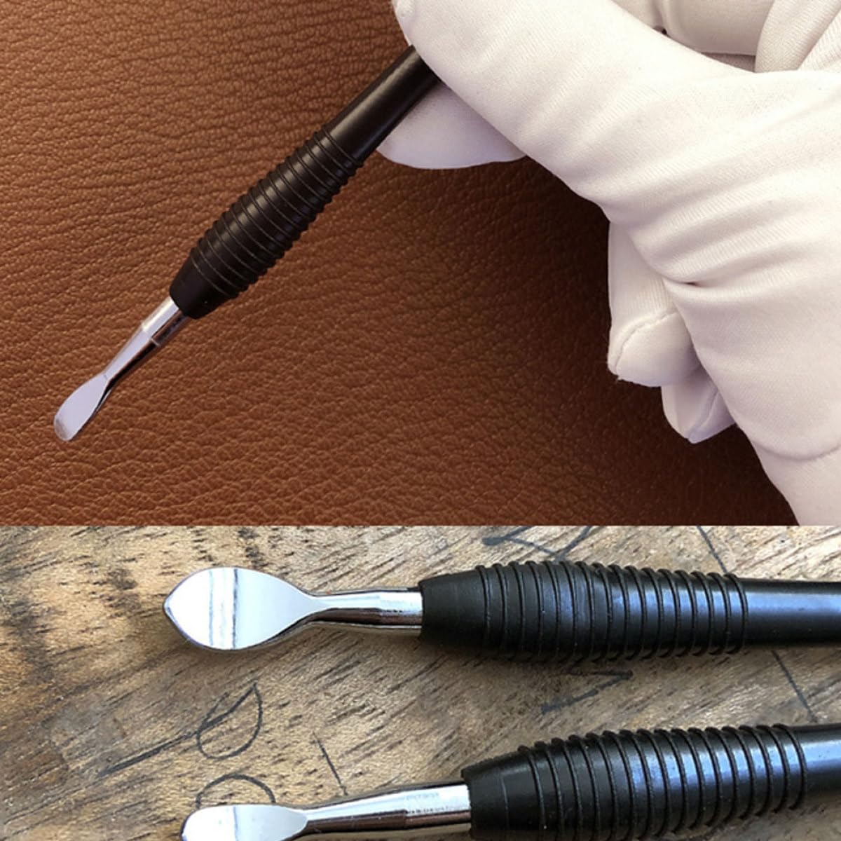 UKCOCO Set 3pezzi Strumenti per Intaglio in Pelle in Acciaio al Carbonio e Lega, Utensili per Incisione e Lavorazione della Pelle, per Fai-da-te e Cinture