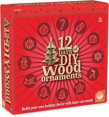 MindWare Adornos de madera de 12 días de bricolaje  Kit de adornos de bricolaje  Rompecabezas 3D de madera cortado con láser  Calendario de Adviento