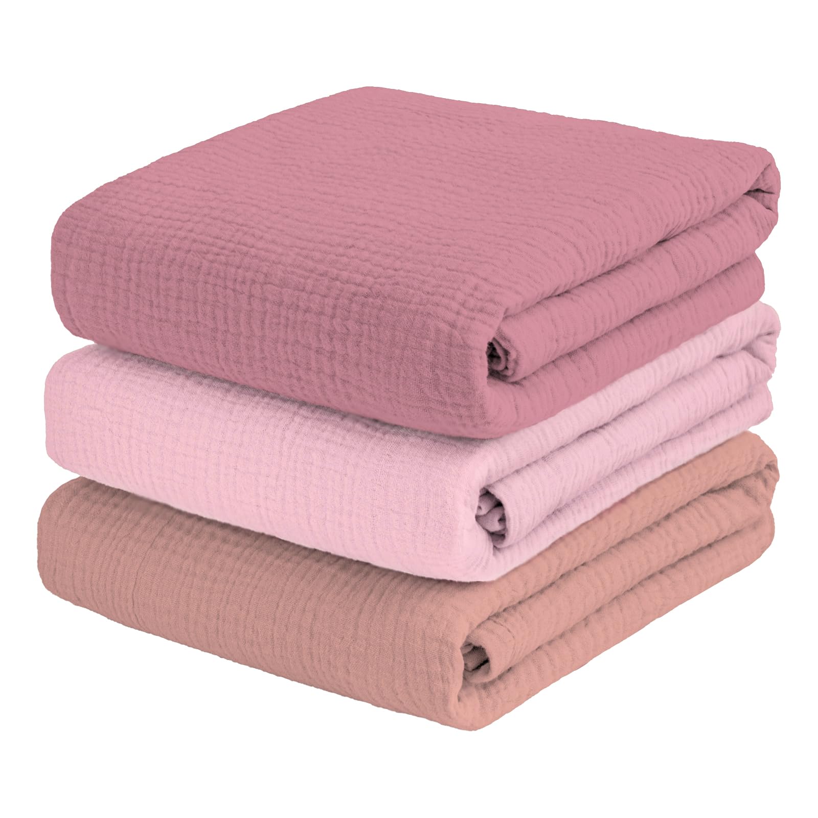breebleep Muslin Swaddle Blankets for Baby Girl - 3 Pack 47x47 Inch Large Receiving Blankets, Soft Breathable Cotton Nursery Swaddles for Newborn,