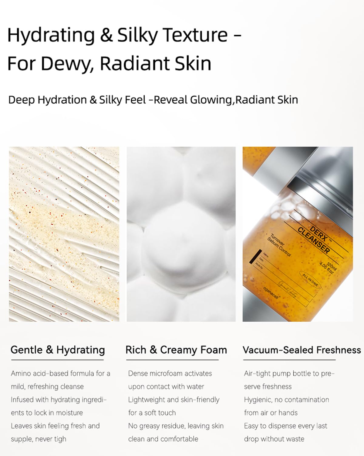 Oganacell Derx Revitalisierender Gesichtsreiniger mit Peptiden und Walnuss-Mikrosphären, weiches Schaum-Peeling-Gel für alle Hauttypen, entwickelt in koreanischen Kliniken, 120 ml