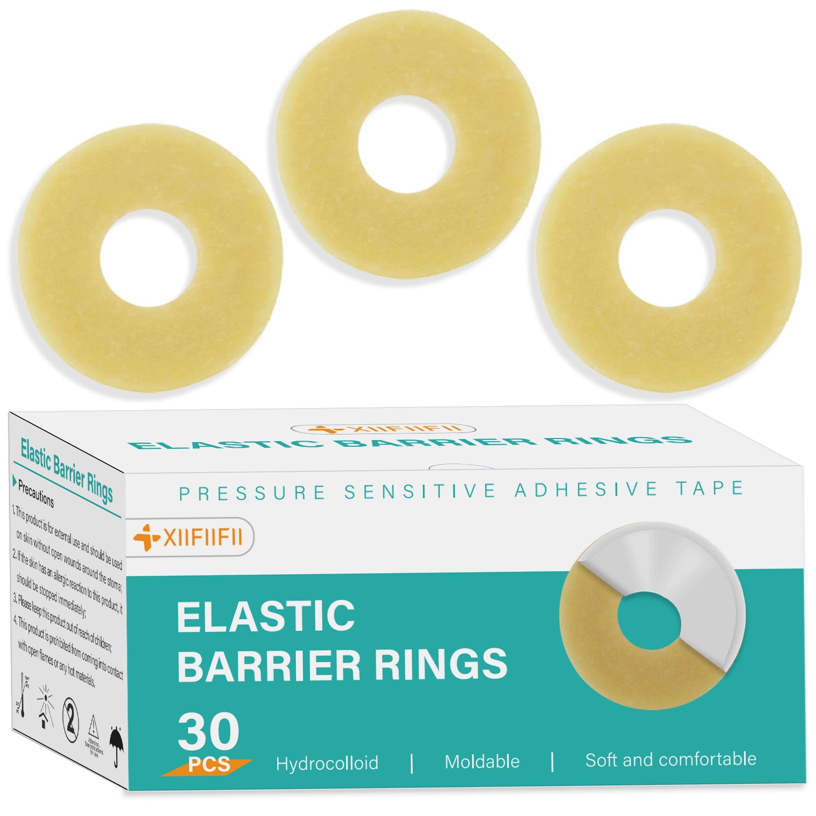 30 Pcs 4mm Ostomy Barrier Rings, Elastic Hydrocolloid Tape Cohesive Seals, Moldable Skin Extender, Ostomy Supplies for Colostomy, Ileostomy & Urostomy Bags