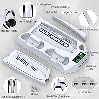 Vista 6 de PS5 PS5 Slim Stand and Cooling Station with Dual Controller Charging Station for PlayStation 5 Console, PS5 Accessories Incl. Controller Charger