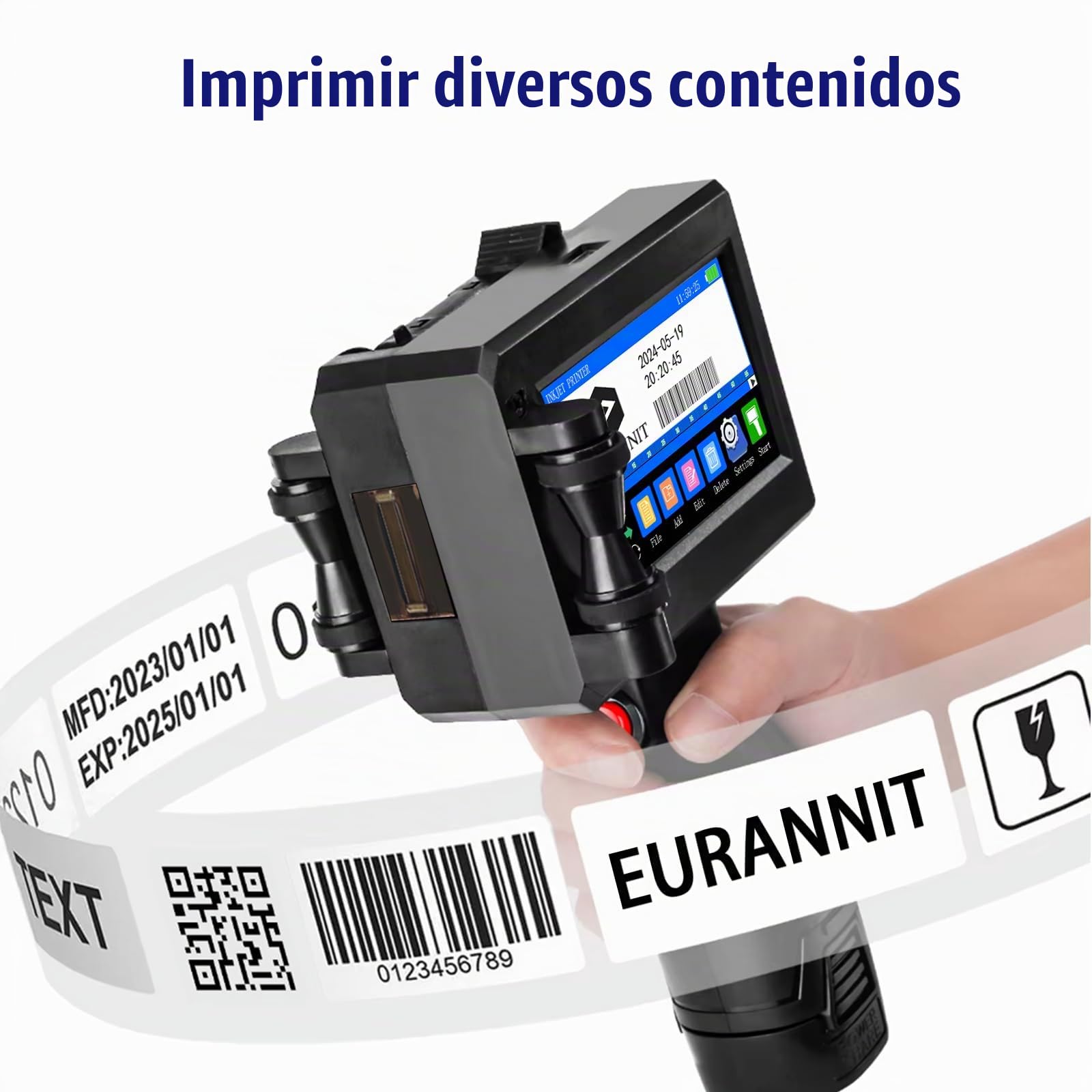 Impresora de inyección de tinta de mano de 1 pulgada, pistola portátil E15-1 con cartucho negro ER521 para texto QR y código de barras