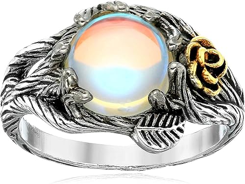 JESMING Anillo de piedra lunar rosa, anillo de luna 925, bonitos anillos de plata de ley 925, joyería de hoja wiccana, anillo de flores de rosa,