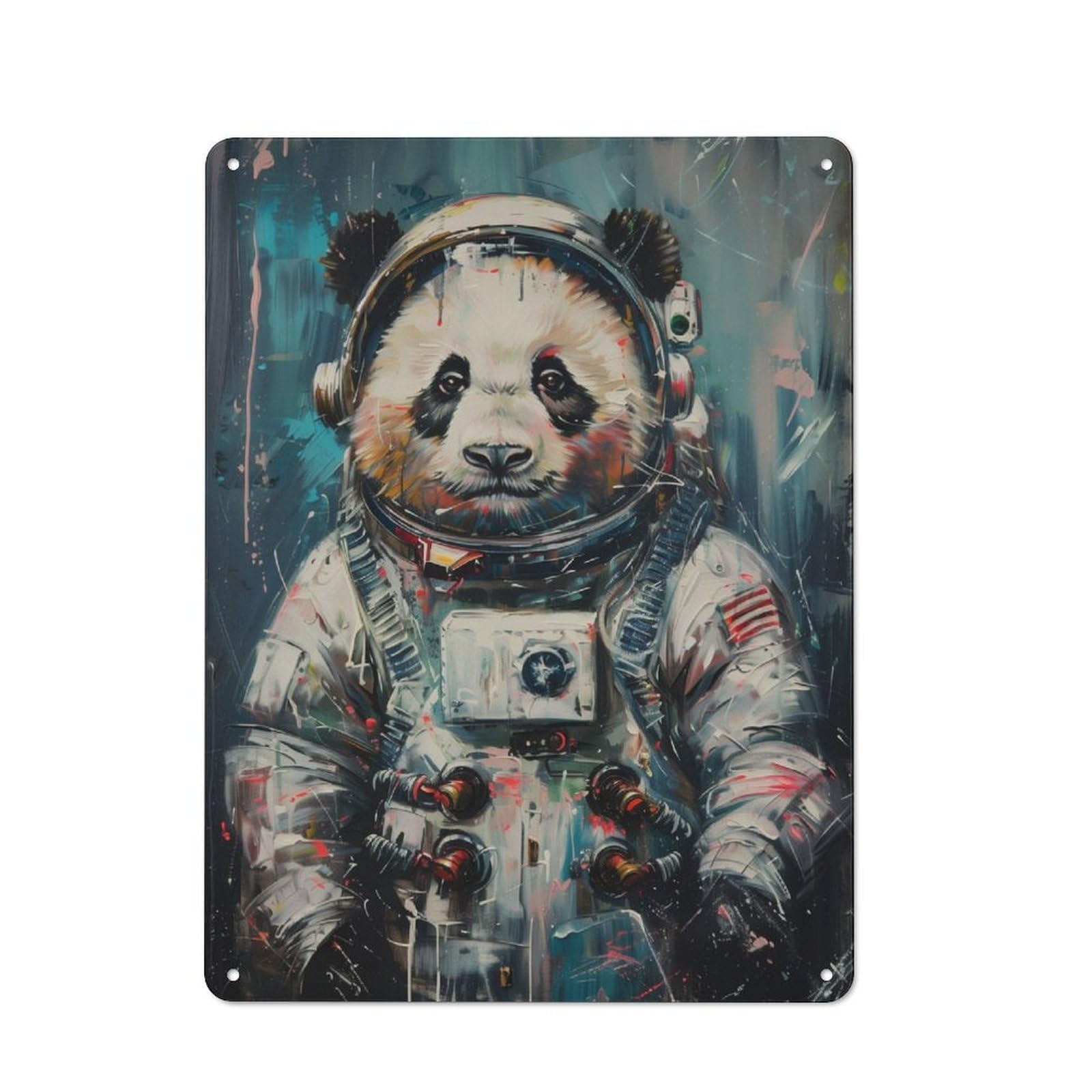 Rustic Vintage Metal Sign 40x30cm Featuring Cute Astronaut Panda, Home Bar Decor for Cafe, Pub, Workshop Or Home Bar