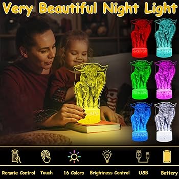 YAOMYLT Highland Cow Night Light LED Bedside Lamp - 16 Color