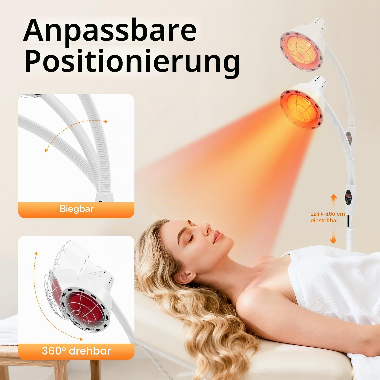 MINRS 275W Rotlichtlampe Wärmelampe Infrarotlampe mit Timer, 360° schwenkbar mit 5 Allrichtungsrollen, temperatur einstellbar von 8 bis 70°C für Wärmetherapie