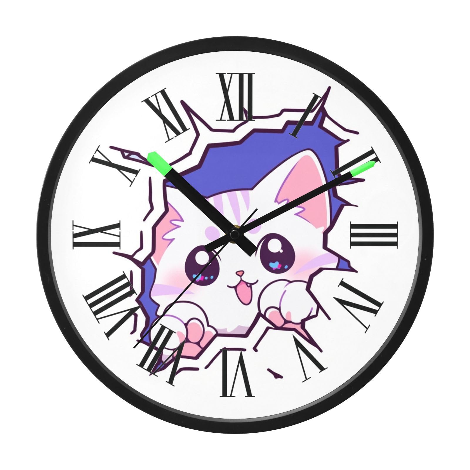 Horloge murale lumineuse chat blanc de 30 cm muette et automatique pour la chambre