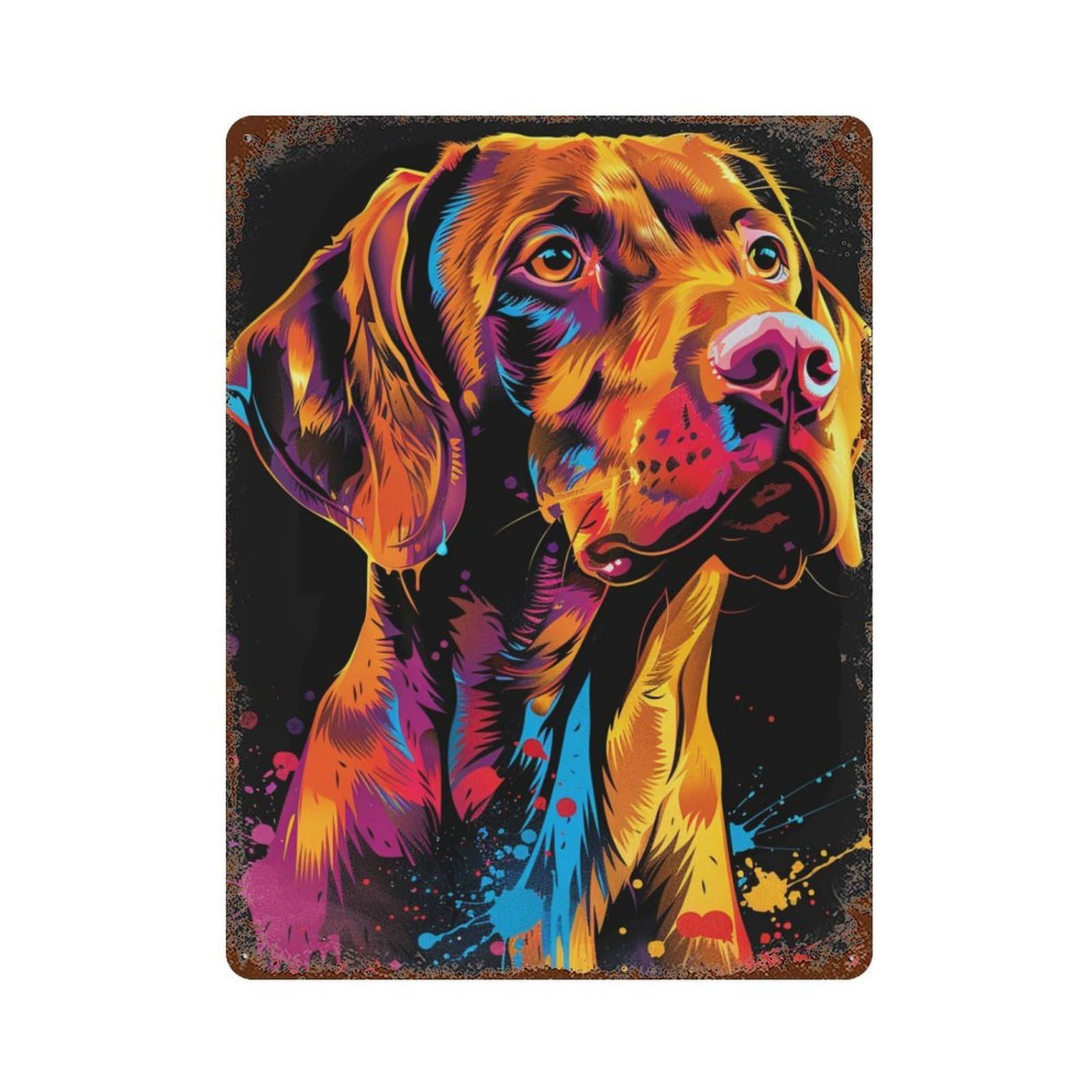 Colorful Dog Art Print-52 Vintage Rust Metal Sign 15.7"x11.8", Shabby Chic Decor for Living Room, Hallway And Home Decor