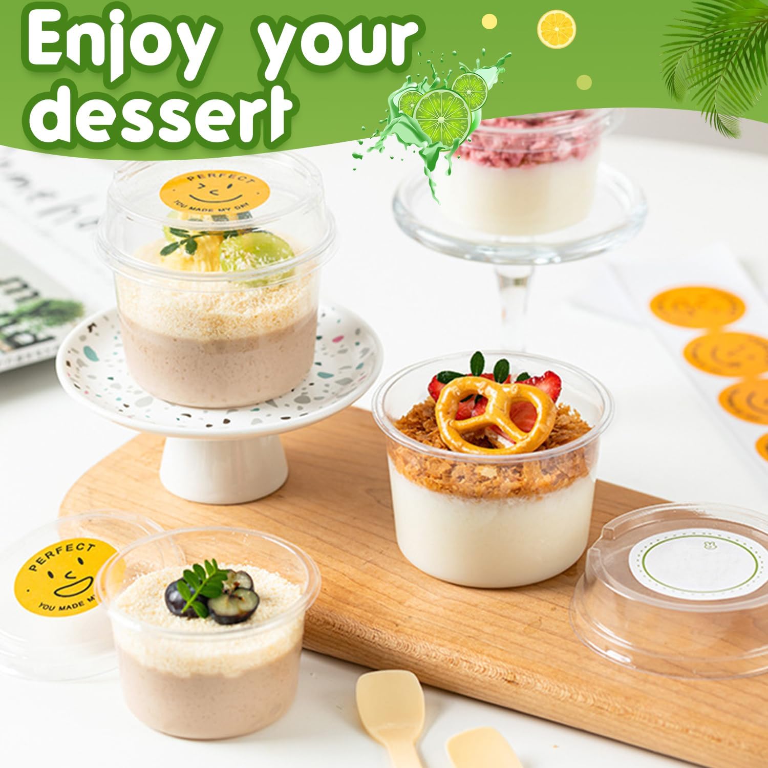 Plastic Dert Cups with Lids, Disposable Plastic Cups, Clear