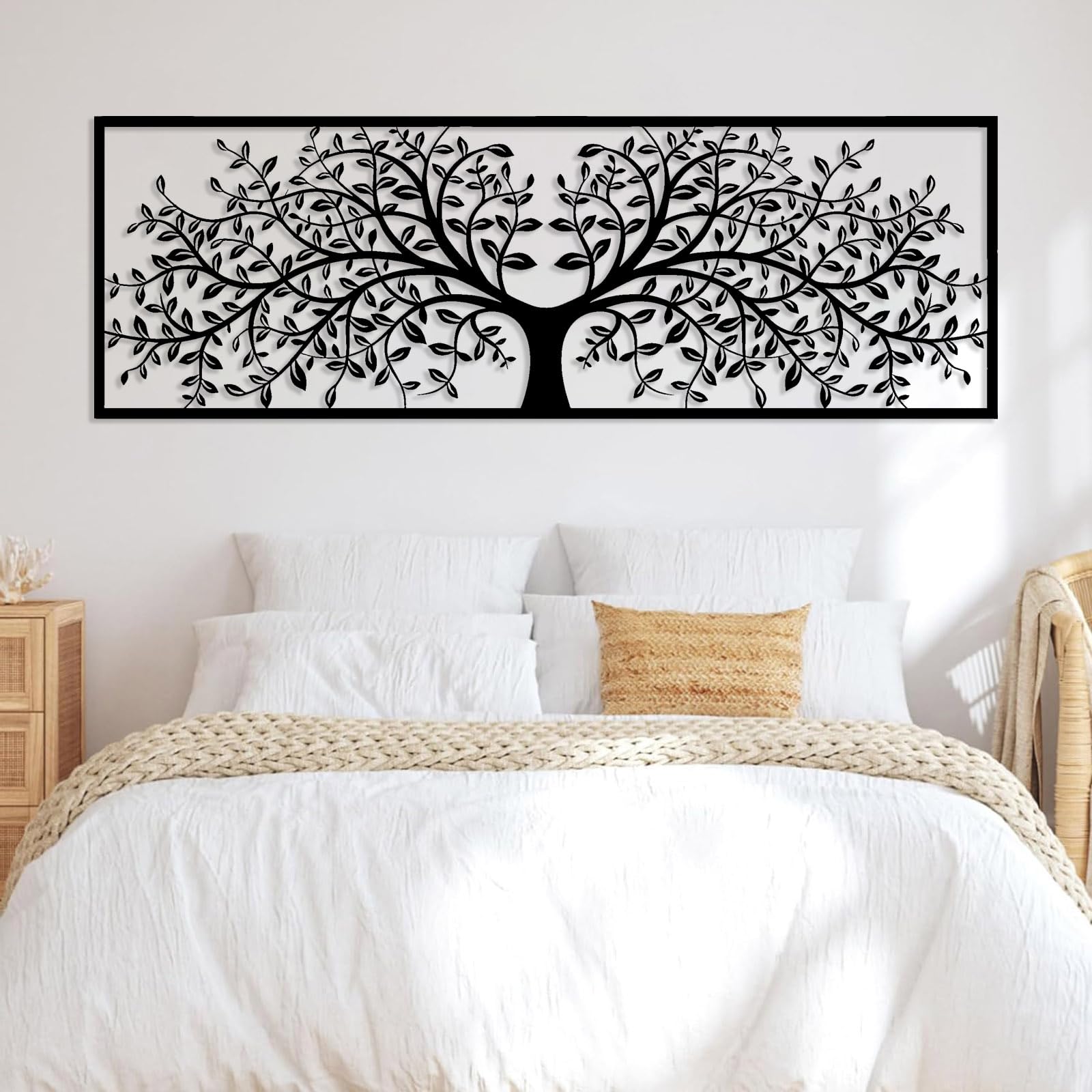 Arte de Pared de Metal, árbol de la Vida, decoración de Hojas, árbol genealógico Natural, decoración Colgante para el hogar (Blanco, 57 x 170 cm)