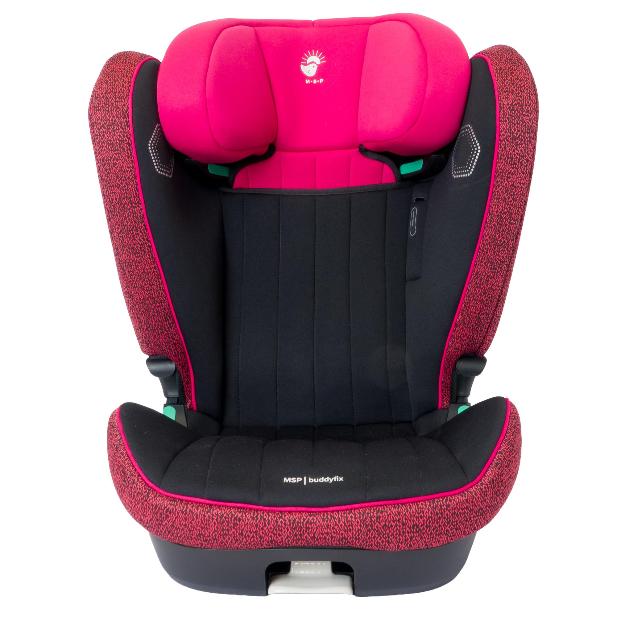 buddyfix Kindersitz 15-36 kg, 100-150 cm, ab 3 Jahre, Pink/Schwarz | Sitzerhöhung Auto Kinder mit Rückenlehne, für Autos mit und ohne Isofix, mitwachsend, UN R129, MSP, Moin Spatz Products