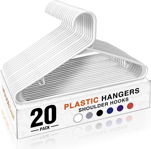 Miniatura 17 de HOUSE DAY Paquete de 10 perchas de plástico color negro, perchas de plástico con ganchos integrados, percha duradera y fuerte para armario, ahorro