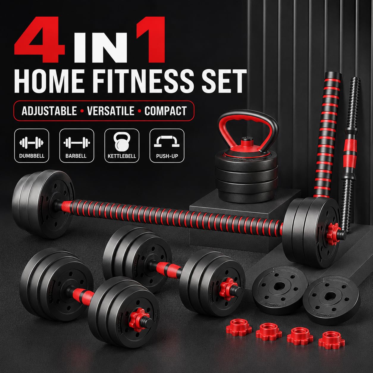 10 kg regulowany zestaw do treningu siłowego, 2 w 1, z płytkami obciążającymi, drążkami typu hantle, kołnierzem spinlock i pianką, domowy sprzęt fitness do treningu siłowego