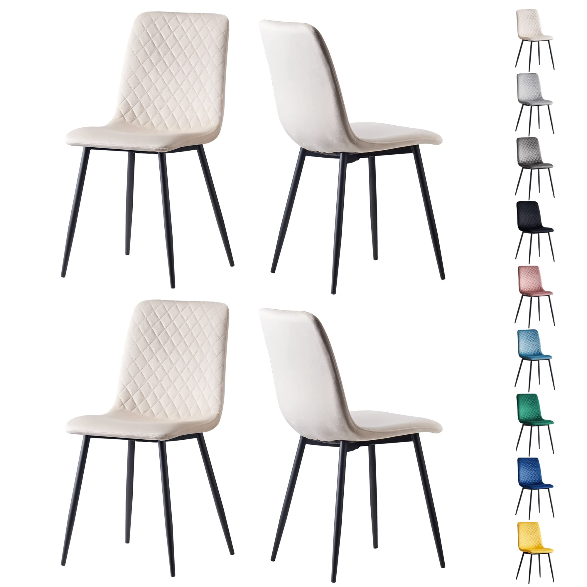 mcc direct Set of 4 Designer Velvet Fabric Dining Chairs Metal Legs Lexi Chairs (Beige)